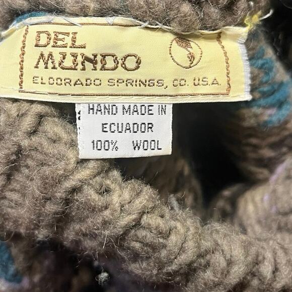 VTG Del Mundo Ecuador 100% Wool Fair Isle Handmade Crewnck Sweater Nordic Aztec - Picture 6 of 9